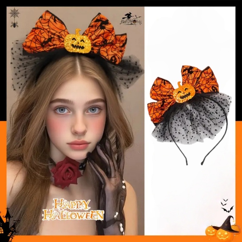 Spider Web Halloween Decoration - 1pc 할로윈 호박 활 머리띠 오렌지