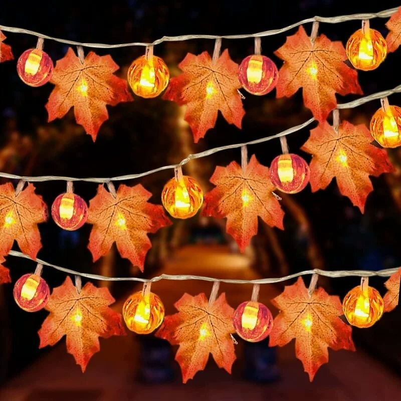 Halloween Led String Lights Orange - 59/118인치 할로윈 호박 단풍잎 스트링 라이트