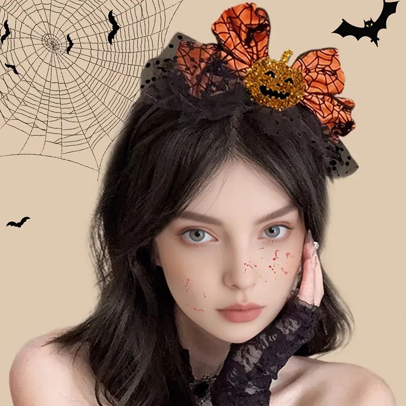 1pc 할로윈 호박 활 머리띠 오렌지 스파이더 웹 박쥐 - Spider Web Halloween Decoration 리뷰 및 가격