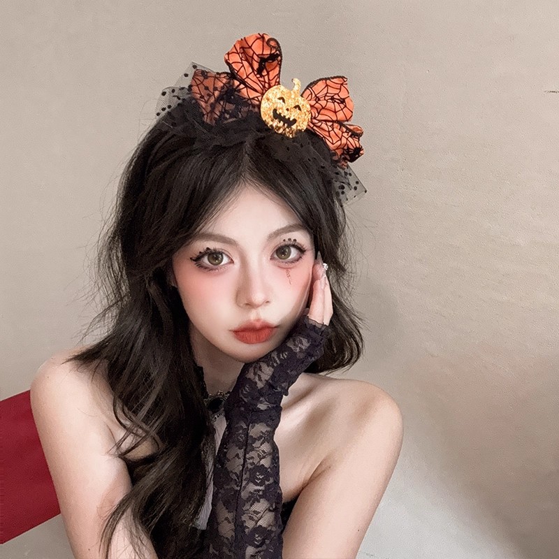 1pc 할로윈 호박 활 머리띠 오렌지 스파이더 웹 박쥐 - Spider Web Halloween Decoration 리뷰 및 가격
