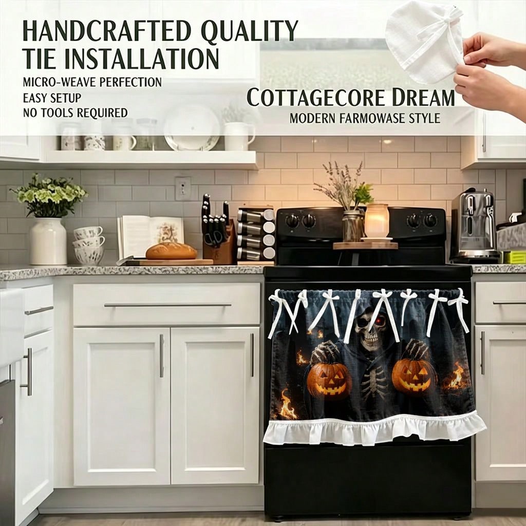1피스 주방 스토브 커튼 캐비닛 커튼 할로윈 테마 2D - Pumpkin Lantern Halloween 리뷰 및 가격