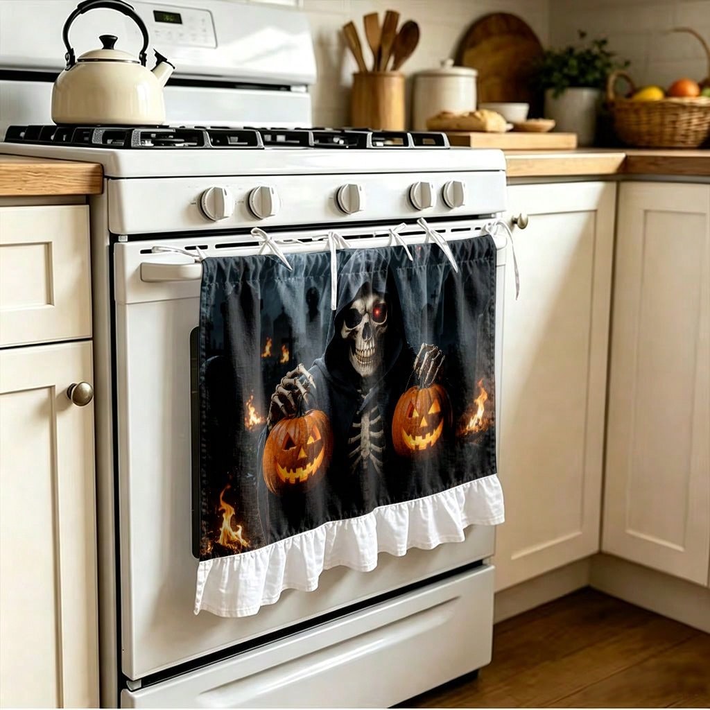 1피스 주방 스토브 커튼 캐비닛 커튼 할로윈 테마 2D - Pumpkin Lantern Halloween 리뷰 및 가격